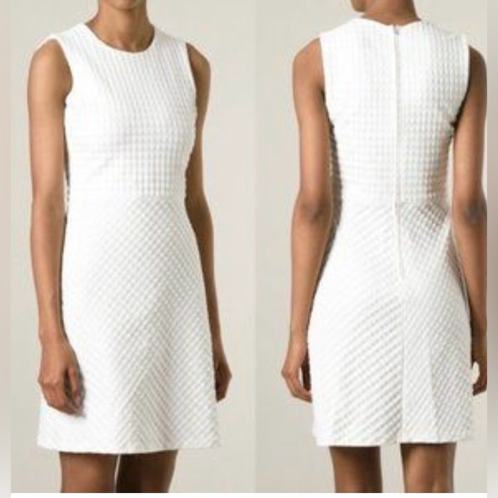 Theory Raneid K Textured White Sleeveless A-line Vacation Resort Office Dress